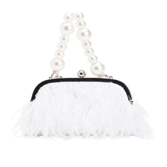 NWT 8 OTHER REASONS
Feather Bag With Pearl Handle Elegant  White Clutch - Picture 1 of 5